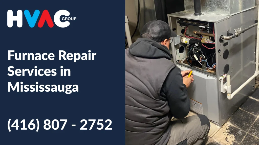 HVAC technician performing professional furnace repair in Mississauga, inspecting internal components to restore safe, reliable home heating