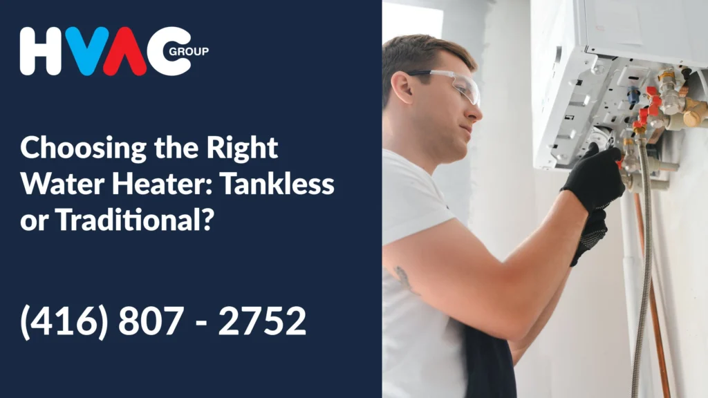 HVAC technician installing a tankless water heater, highlighting key differences between tankless and traditional water heater systems for homes