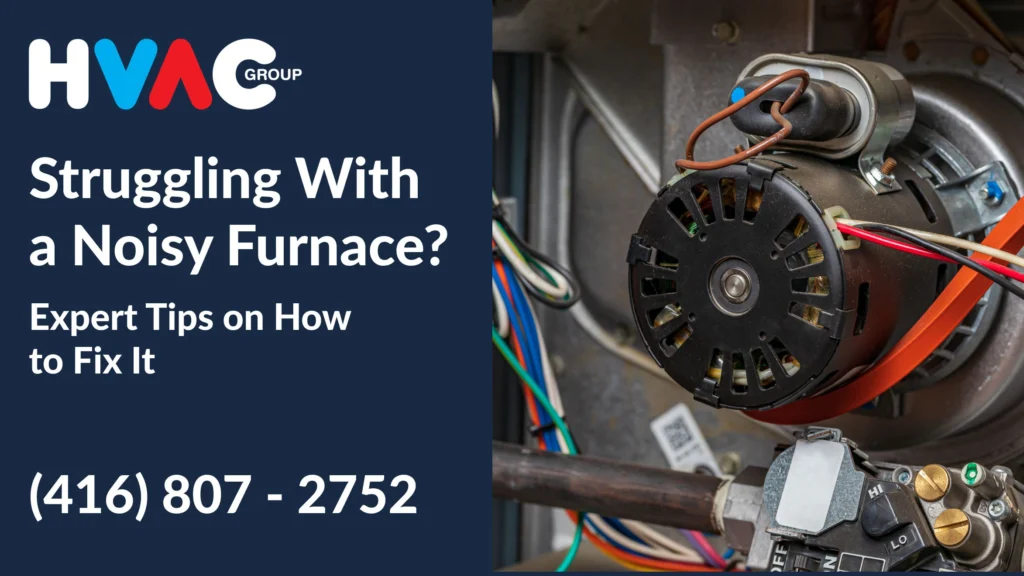 Close-up of a furnace blower motor causing noise issues, showing internal components inspected during professional furnace repair in Mississauga