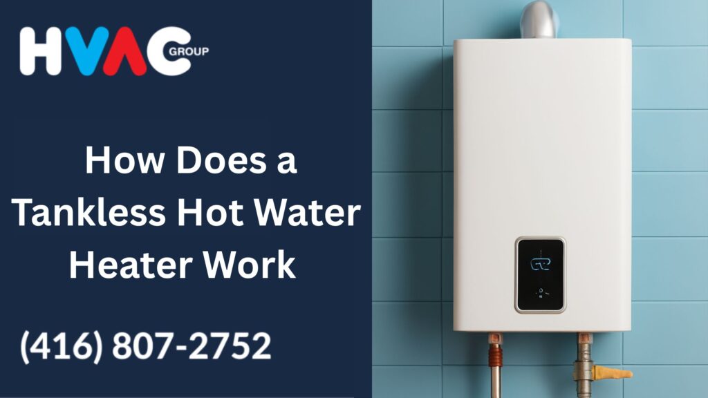 How does a tankless hot water heater work in Mississauga, featuring a modern tankless water heater system.