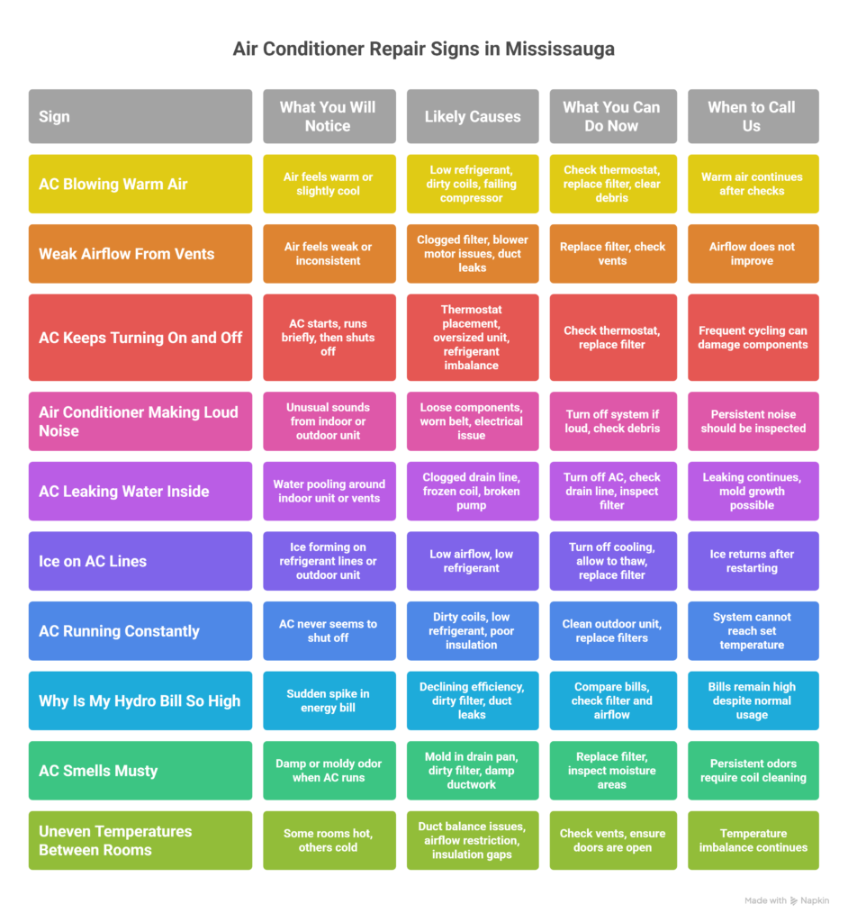 Biggest Signs Your Air Conditioner Needs Repair in Mississauga