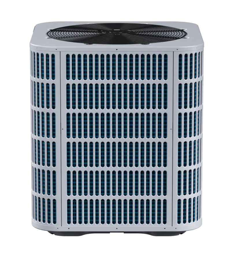 White residential central AC condenser unit supplied and installed by HVAC Group in Mississauga